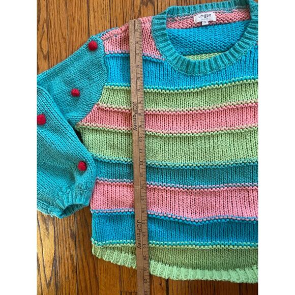 Umgee USA Block Cable Knit Fun Sweater Women’s Small Pom Poms - Picture 7 of 11